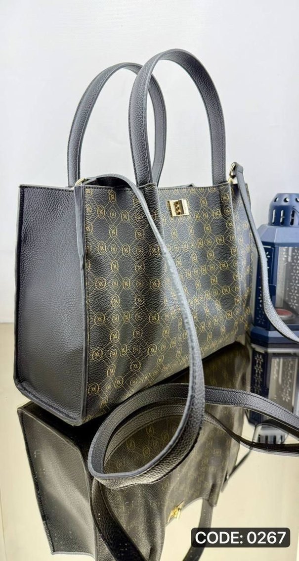 Klasik Desenli Gri Deri Kadın Çanta - Görsel 5