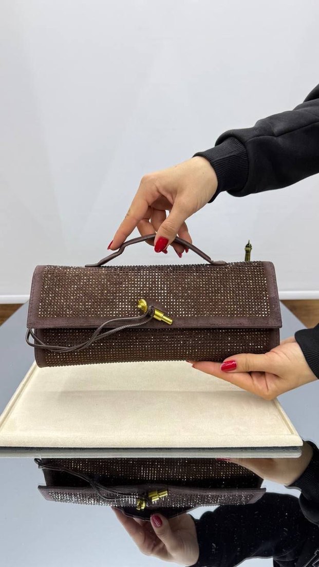 Bordo Payetli Süet Kadın Çanta - Görsel 2