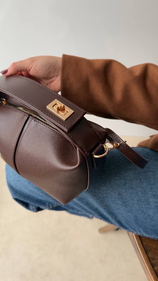 Minimalist Kahverengi Deri Kadın Çanta - Görsel 4