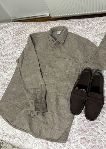 Düğmeli Kahverengi Keten Erkek Gömlek - Görsel 3