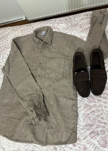 Düğmeli Kahverengi Keten Erkek Gömlek - Görsel 2