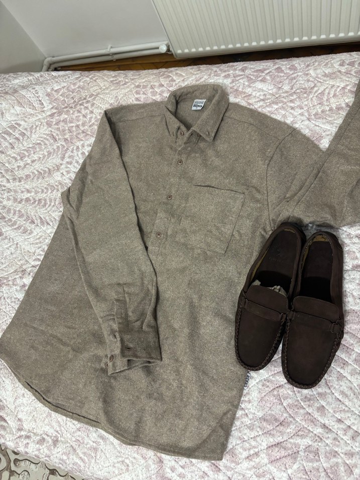 Düğmeli Kahverengi Keten Erkek Gömlek - Görsel 3