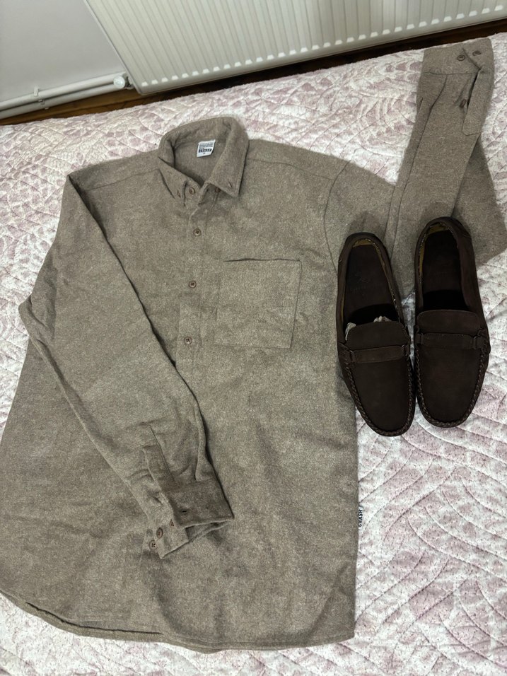 Düğmeli Kahverengi Keten Erkek Gömlek - Görsel 2