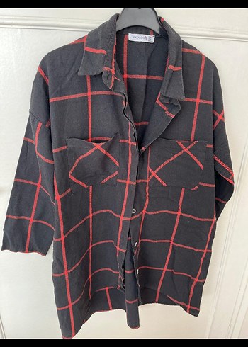 Düğmeli Siyah Kırmızı Kareli Oduncu Kadın Gömlek - Görsel 3