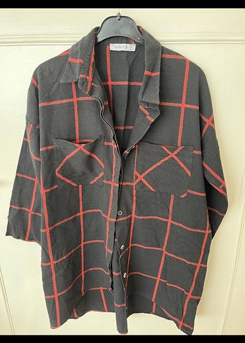 Düğmeli Siyah Kırmızı Kareli Oduncu Kadın Gömlek - Görsel 2