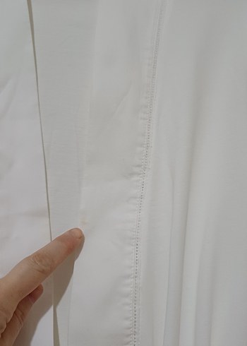Drapeli Beyaz Uzun Kollu Pamuk sabahlık - Görsel 9