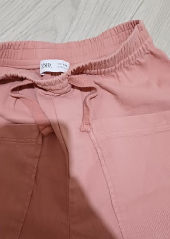 Pembe Keten Rahat Kesim Kadın Pantolon - Görsel 2