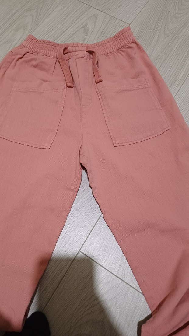 Pembe Keten Rahat Kesim Kadın Pantolon - Görsel 3