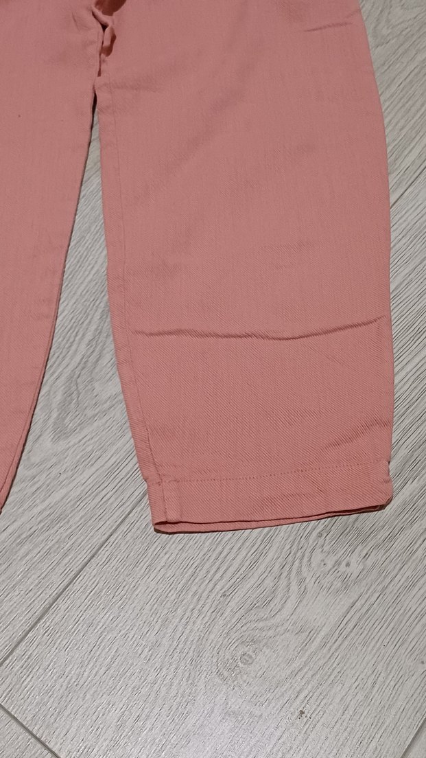 Pembe Keten Rahat Kesim Kadın Pantolon - Görsel 4