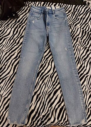 Zara buz mavisi yüksek bel slim fit jean