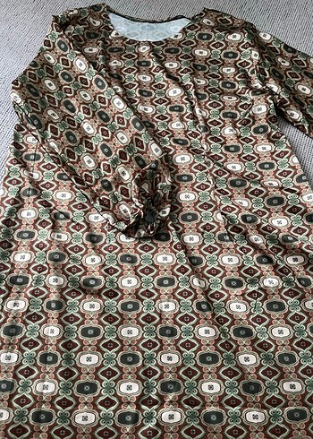 Uzun Kollu Desenli Bohem Tunik Saten - Görsel 2