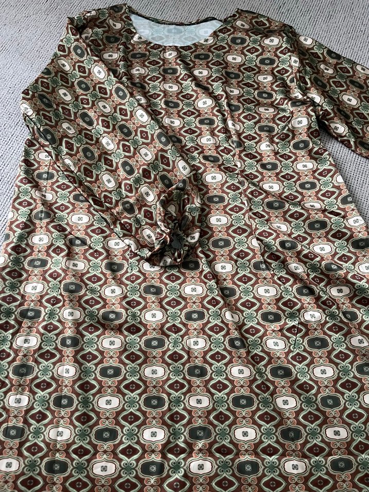 Uzun Kollu Desenli Bohem Tunik Saten - Görsel 2