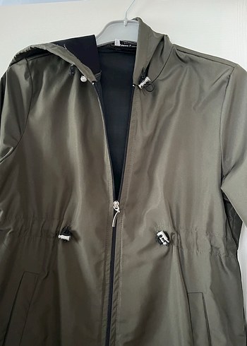 haki Kadın Uzun Fermuarlı Yağmurluk - Görsel 6