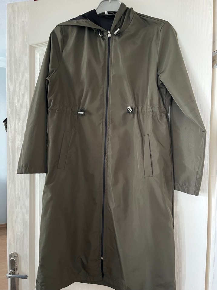 haki Kadın Uzun Fermuarlı Yağmurluk - Görsel 3
