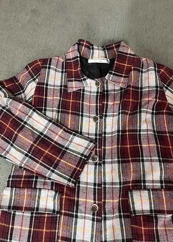 Bordo Ekose Düğmeli Midi Kadın Kaban - Görsel 2