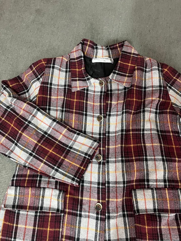 Bordo Ekose Düğmeli Midi Kadın Kaban - Görsel 2