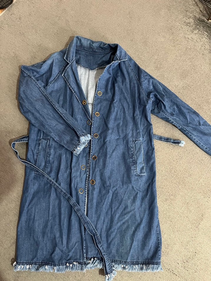 Düğmeli Mavi Uzun Denim Ceket - Görsel 2