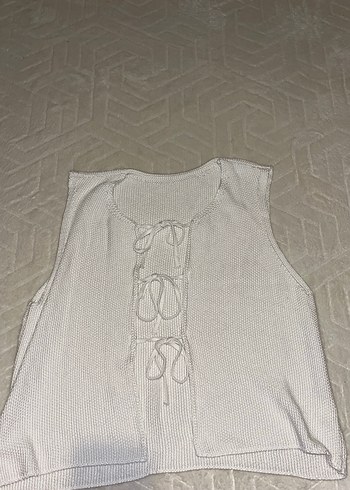 Beyaz Örgü Halter Yaka Kadın Hırka - Görsel 2