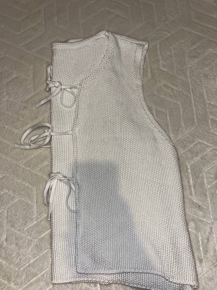 Beyaz Örgü Halter Yaka Kadın Hırka - Görsel 3