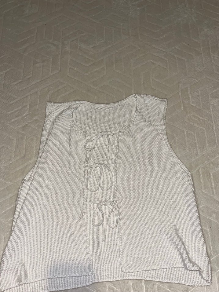 Beyaz Örgü Halter Yaka Kadın Hırka - Görsel 2