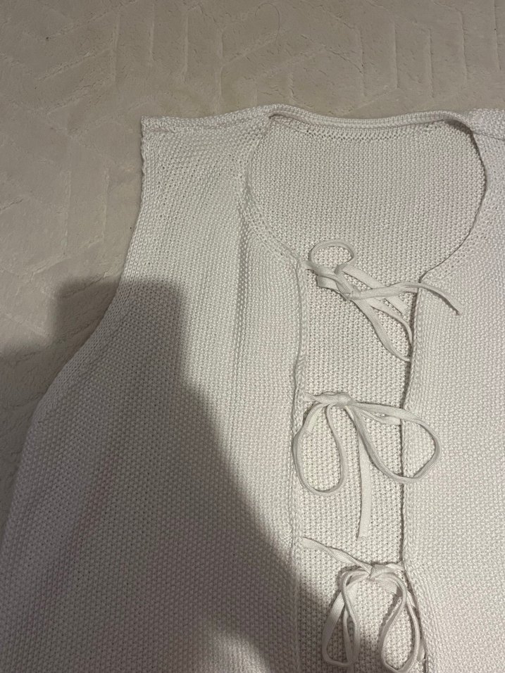 Beyaz Örgü Halter Yaka Kadın Hırka - Görsel 5