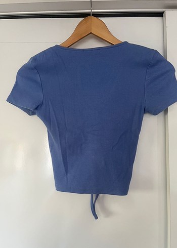 m Beden mavi Renk Mavi V Yaka Kısa Kollu Mini Bluz