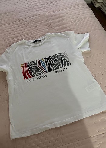 m Beden beyaz Renk Beyaz Zebra Baskılı Kadın Tişört