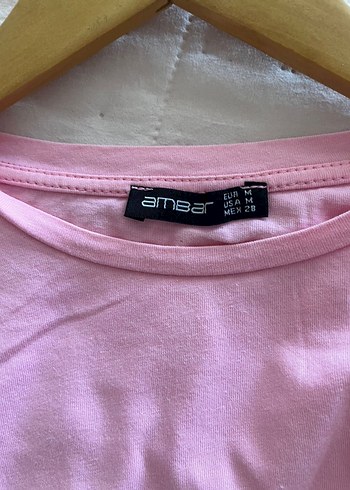 m Beden pembe Renk Pembe Kısa Kollu Mini Keten Tişört
