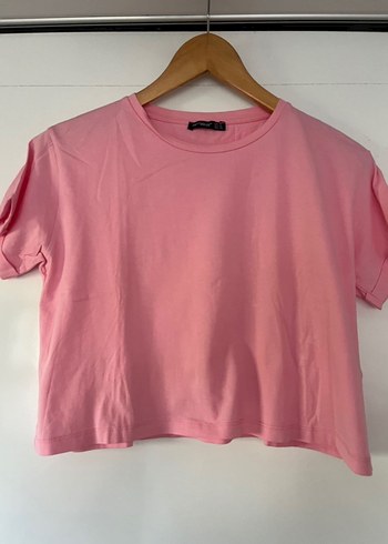 Pembe Kısa Kollu Mini Keten Tişört