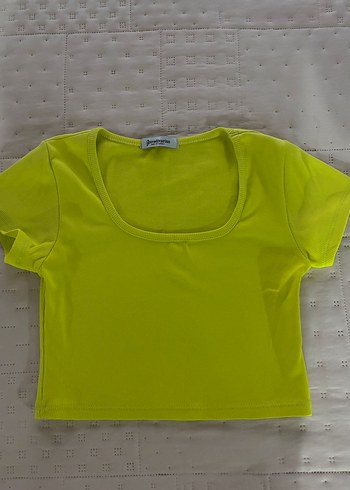 Sarı Mini Kadın Tişört, Kısa Kollu