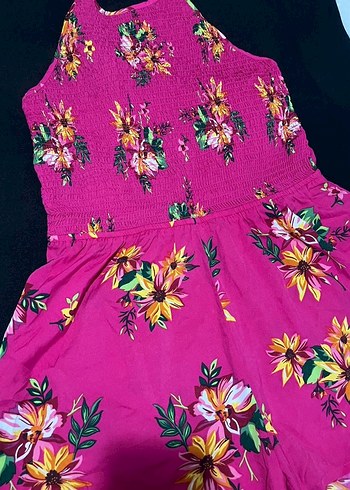 Çiçekli Pembe Straplez Mini Tulum - Görsel 2