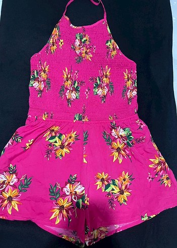 Çiçekli Pembe Straplez Mini Tulum - Görsel 3