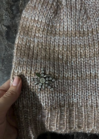 Örgü Bej Kadın Bere - Görsel 2