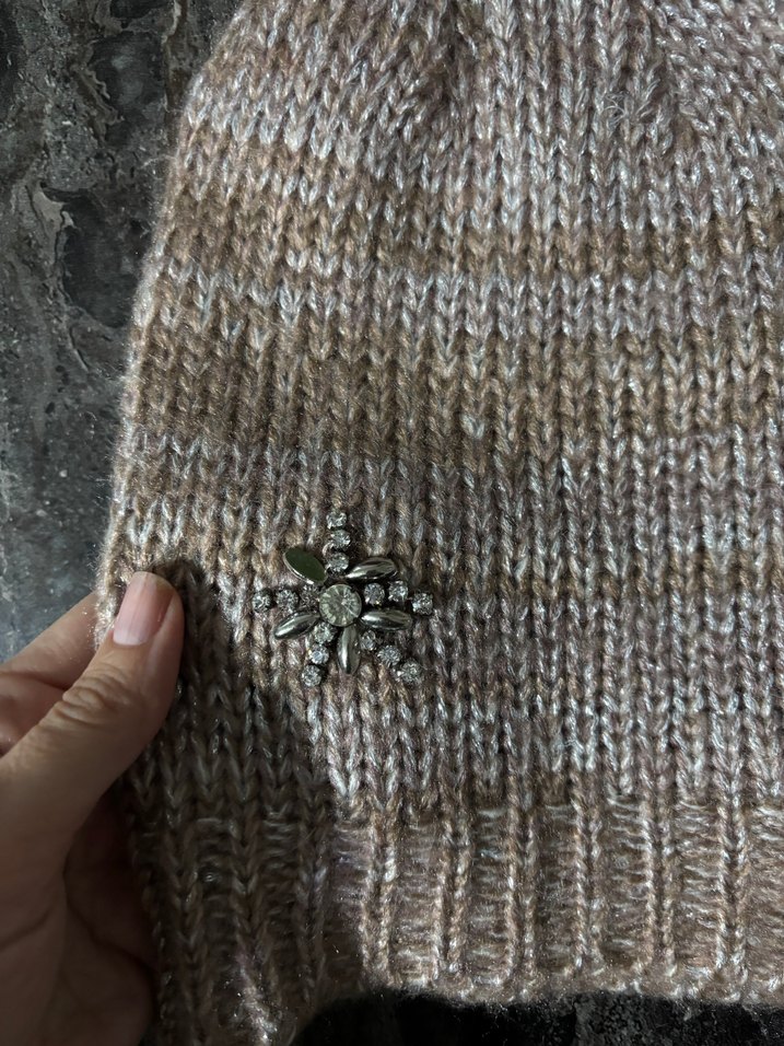 Örgü Bej Kadın Bere - Görsel 2