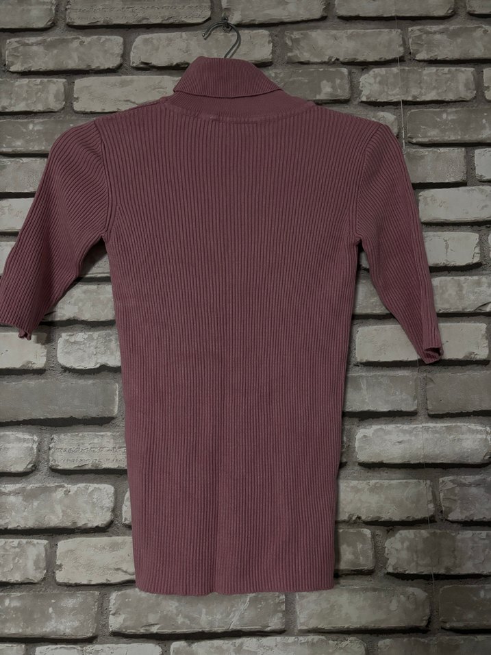 Bordo Kadın Boğazlı Kısa Kollu Triko - Görsel 4