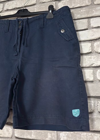 Kadın Koyu Mavi Bel Bantlı Kot Şort - Görsel 2