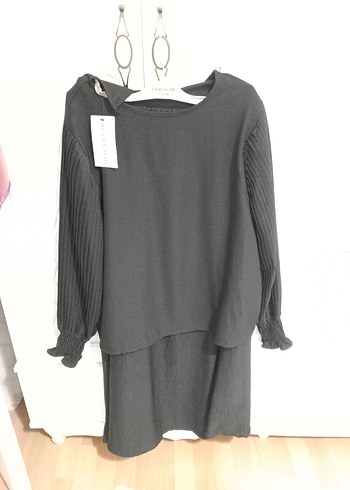 Siyah Kadın Uzun Kollu Keten Triko etekli takım. xxl bedeni - Görsel 3