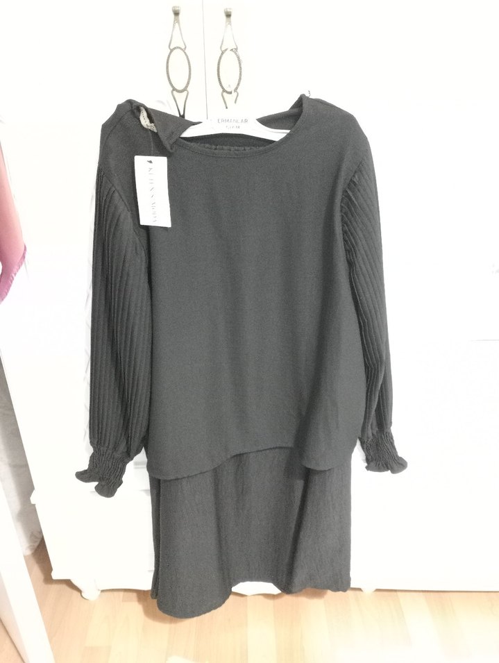 Siyah Kadın Uzun Kollu Keten Triko etekli takım. xxl bedeni - Görsel 3