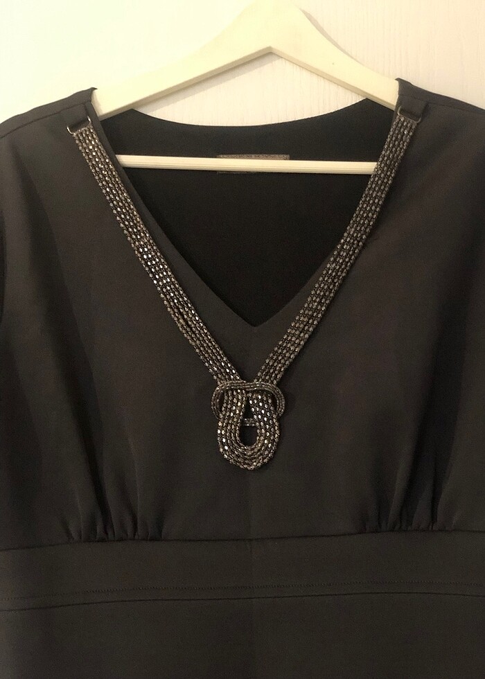 V Yakalı  Resmi Gün ve Gece, Ofis Stili Şık Elbise - Görsel 2