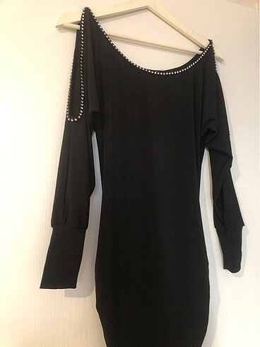 Omuz Pencereli, Taş Detaylı Siyah Abiye Elbise - Görsel 5