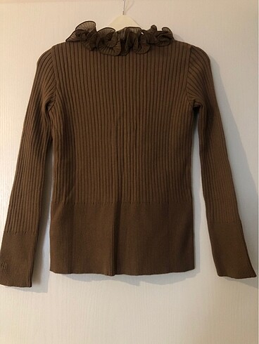 V Yakalı Camel Yaka Detaylı Çok Şık Triko Kazak - Görsel 5