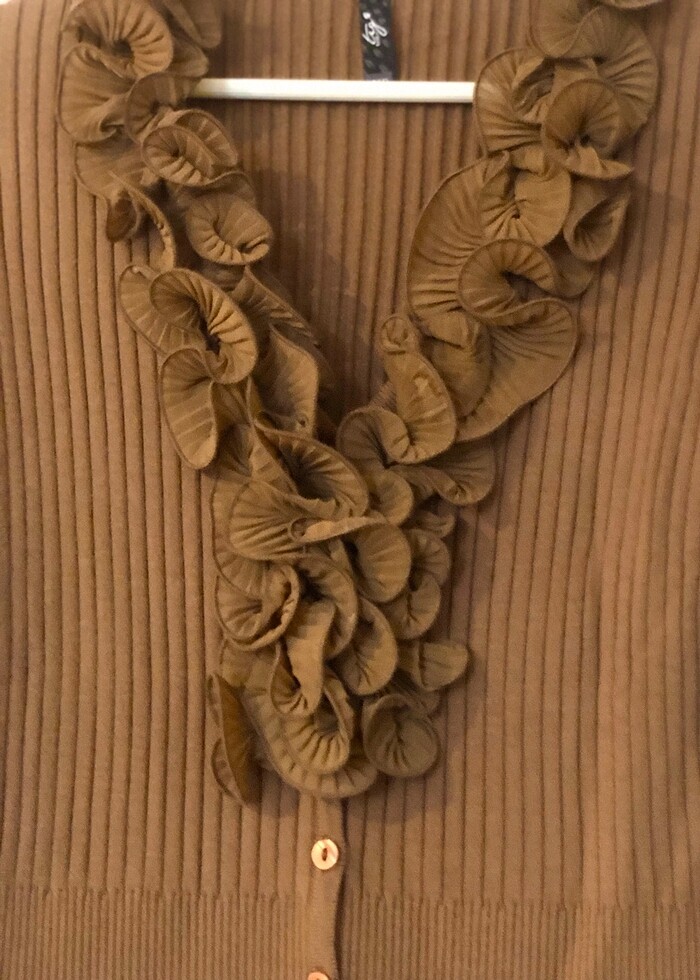 V Yakalı Camel Yaka Detaylı Çok Şık Triko Kazak - Görsel 2