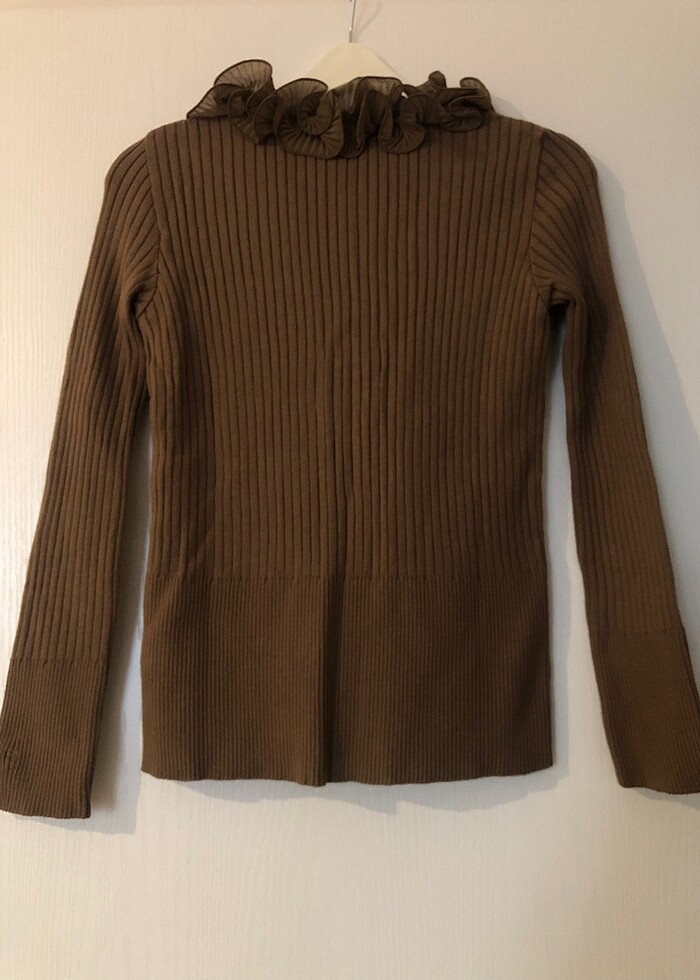 V Yakalı Camel Yaka Detaylı Çok Şık Triko Kazak - Görsel 5