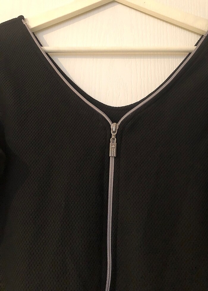 V Yaka Fermuar Detaylı Siyah Kısa Elbise, Günlük, Ofis Stili - Görsel 2