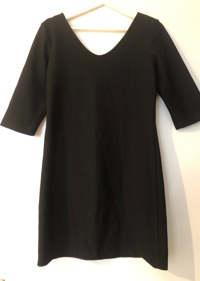 V Yaka Fermuar Detaylı Siyah Kısa Elbise, Günlük, Ofis Stili - Görsel 3