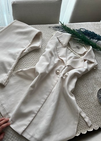 Düğmeli Krem Keten Mini Gömlek - Görsel 4