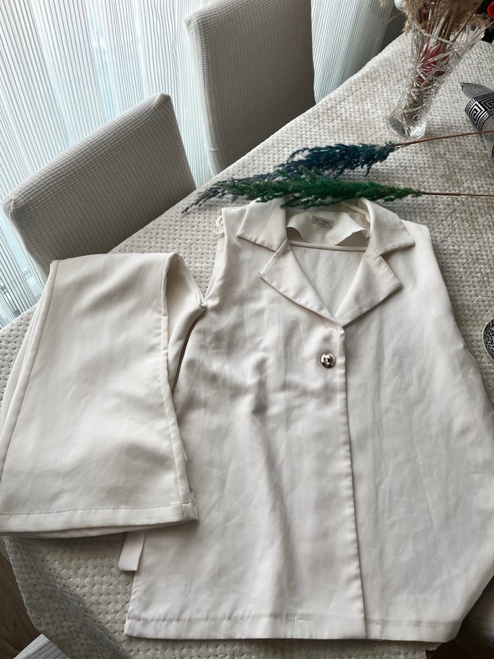 Düğmeli Krem Keten Mini Gömlek - Görsel 5