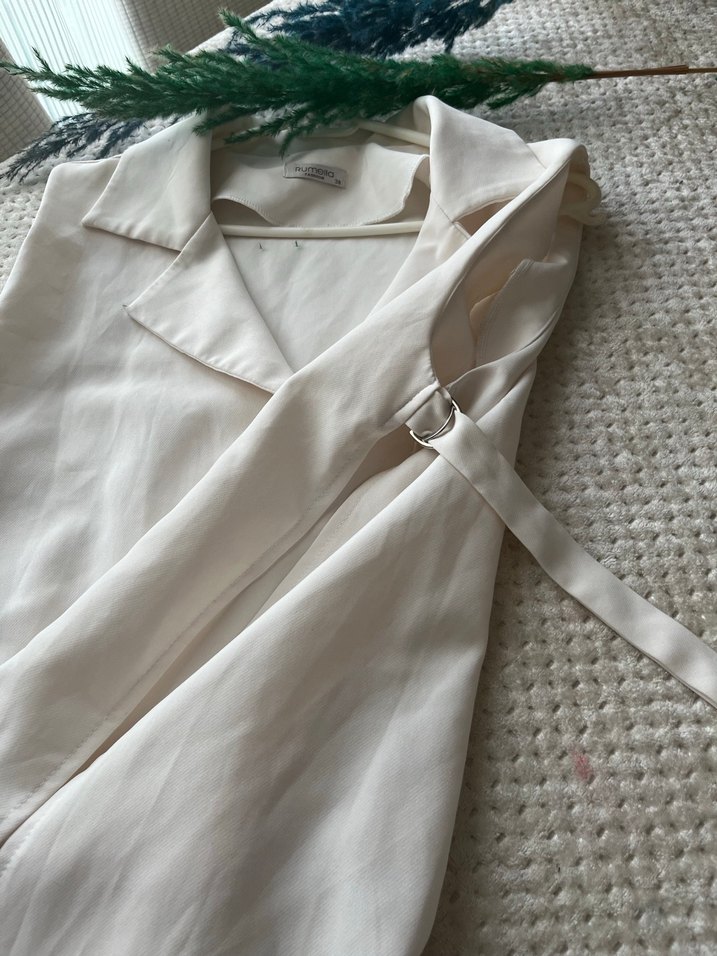 Düğmeli Krem Keten Mini Gömlek - Görsel 2