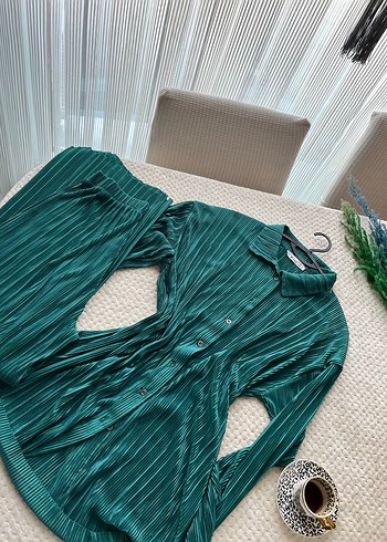 Parlak Yeşil Uzun Kollu Bohem Kadın Pijama Takımı - Görsel 2