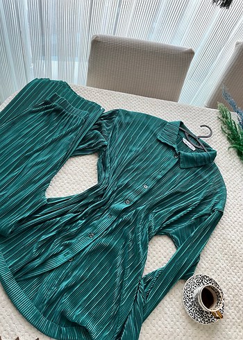 Parlak Yeşil Uzun Kollu Bohem Kadın Pijama Takımı - Görsel 4